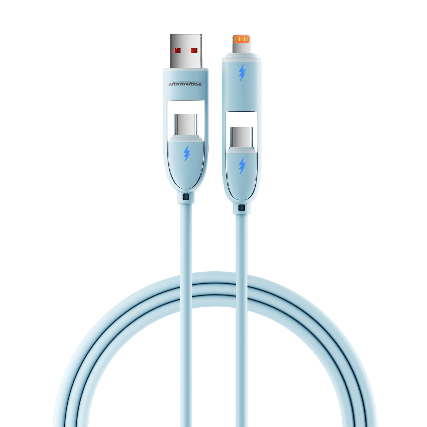 Rockrose Hercules Quad-Core 60W Max Silicone 4-in-1 Fast Charging Cable