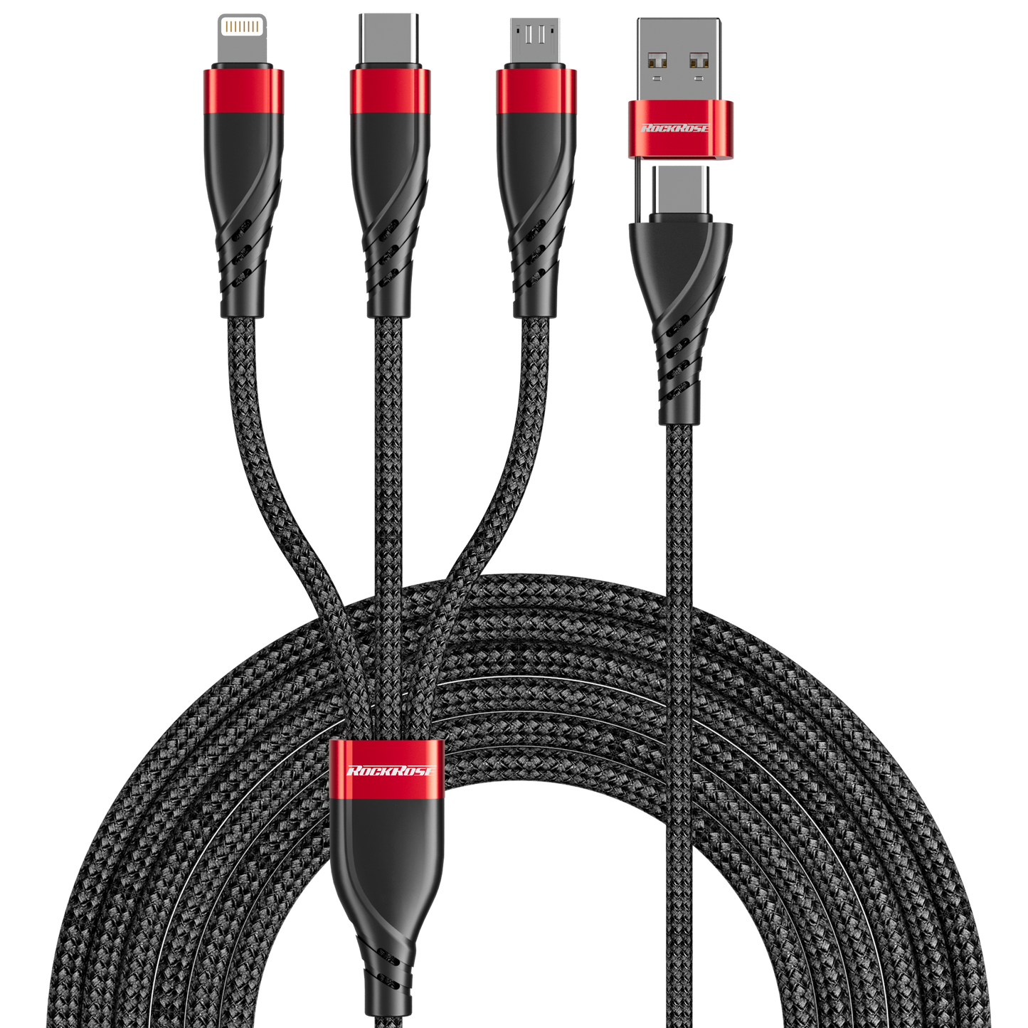 Rockrose Hercules Movefree 3A Max 5-In-1 Fast Charging Cable USB-A & USB-C Dual Connectors