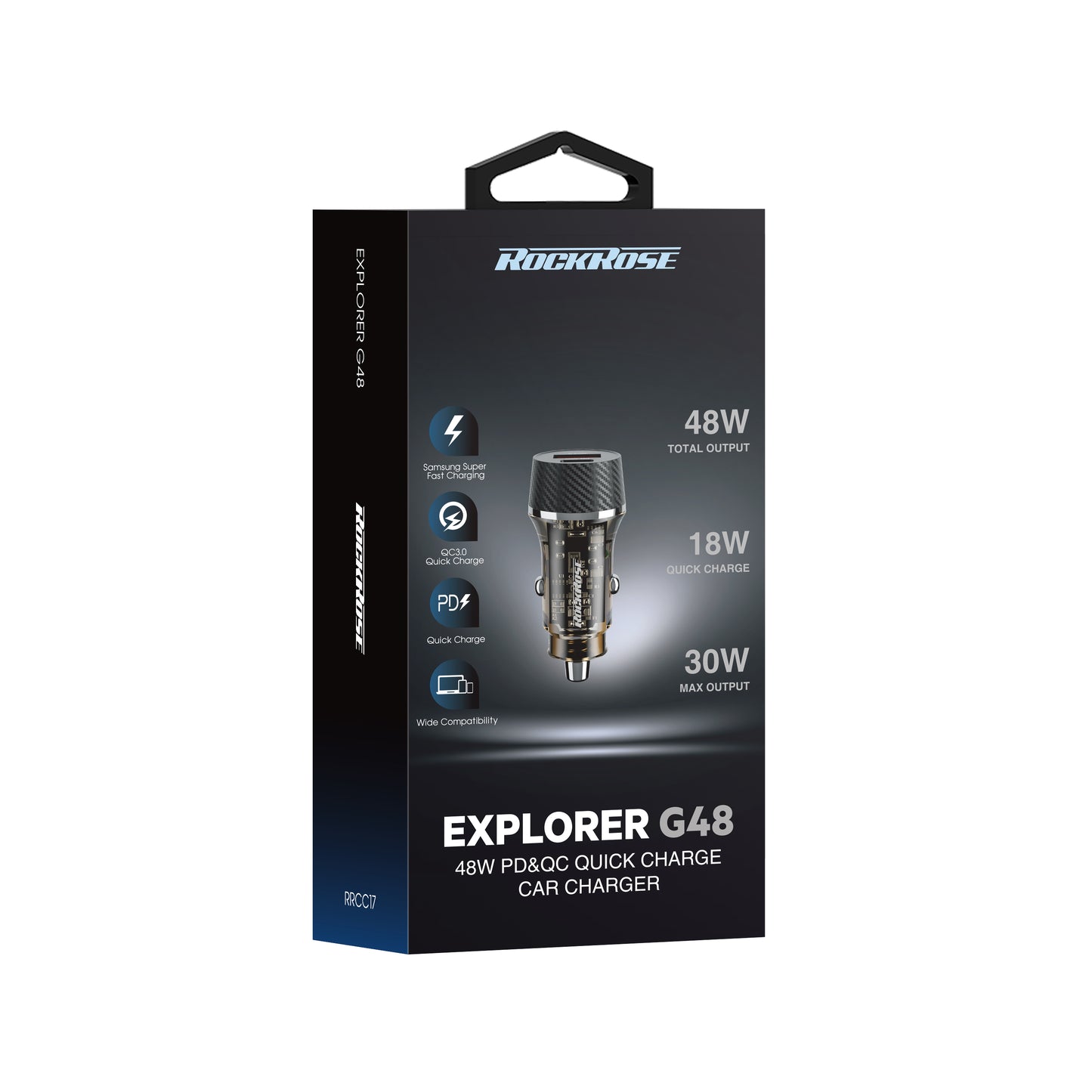 Rockrose Explorer G48 48W Max Dual Port Transparent Car Charger