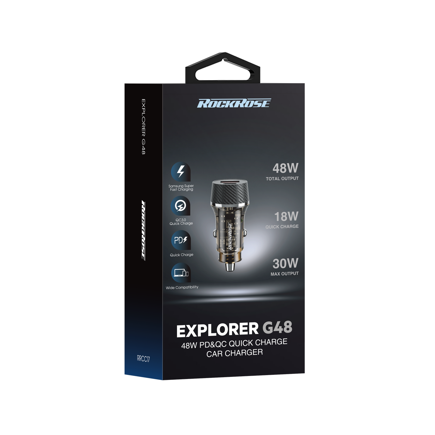 Rockrose Explorer G48 48W Max Dual Port Transparent Car Charger