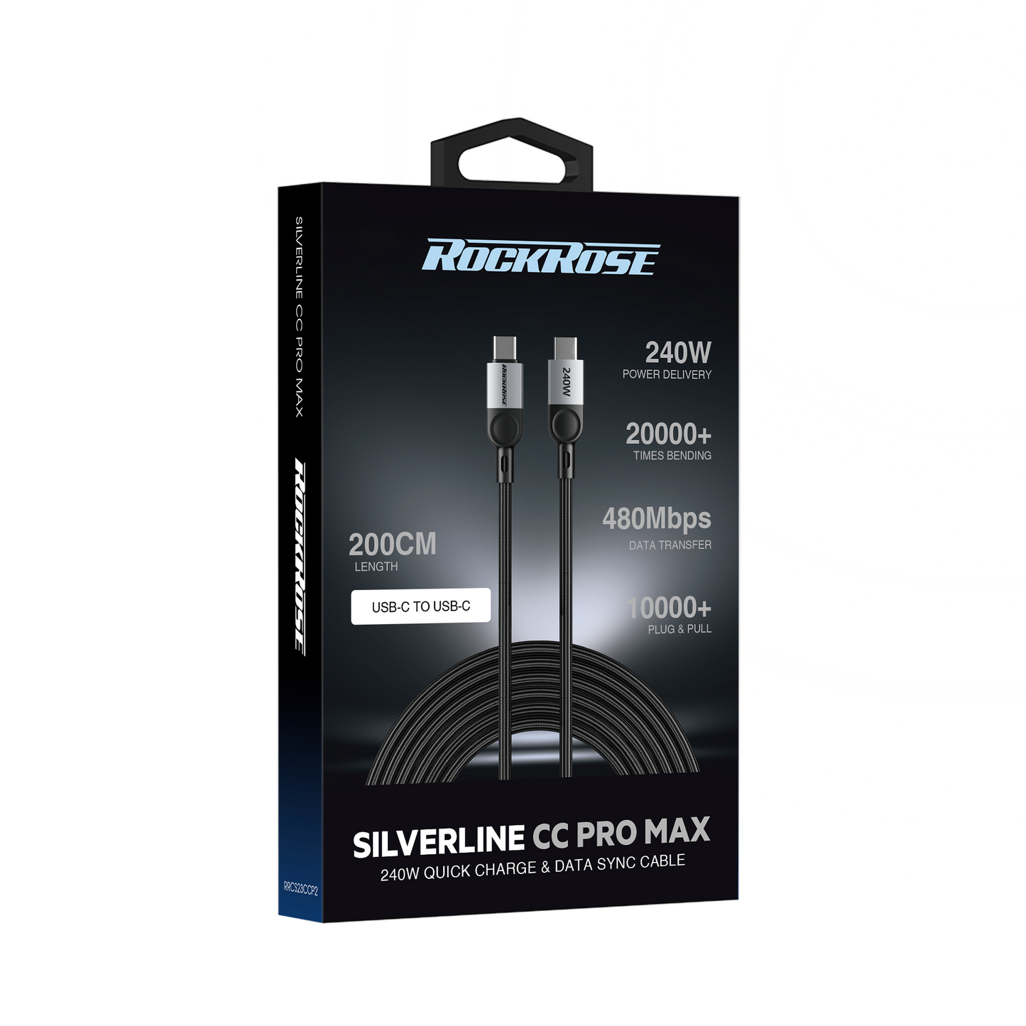 Rockrose Sliverline CC Pro Max 240W PD Quick Charge  2M USB-C to USB-C Fast Charging & Data Sync Cable