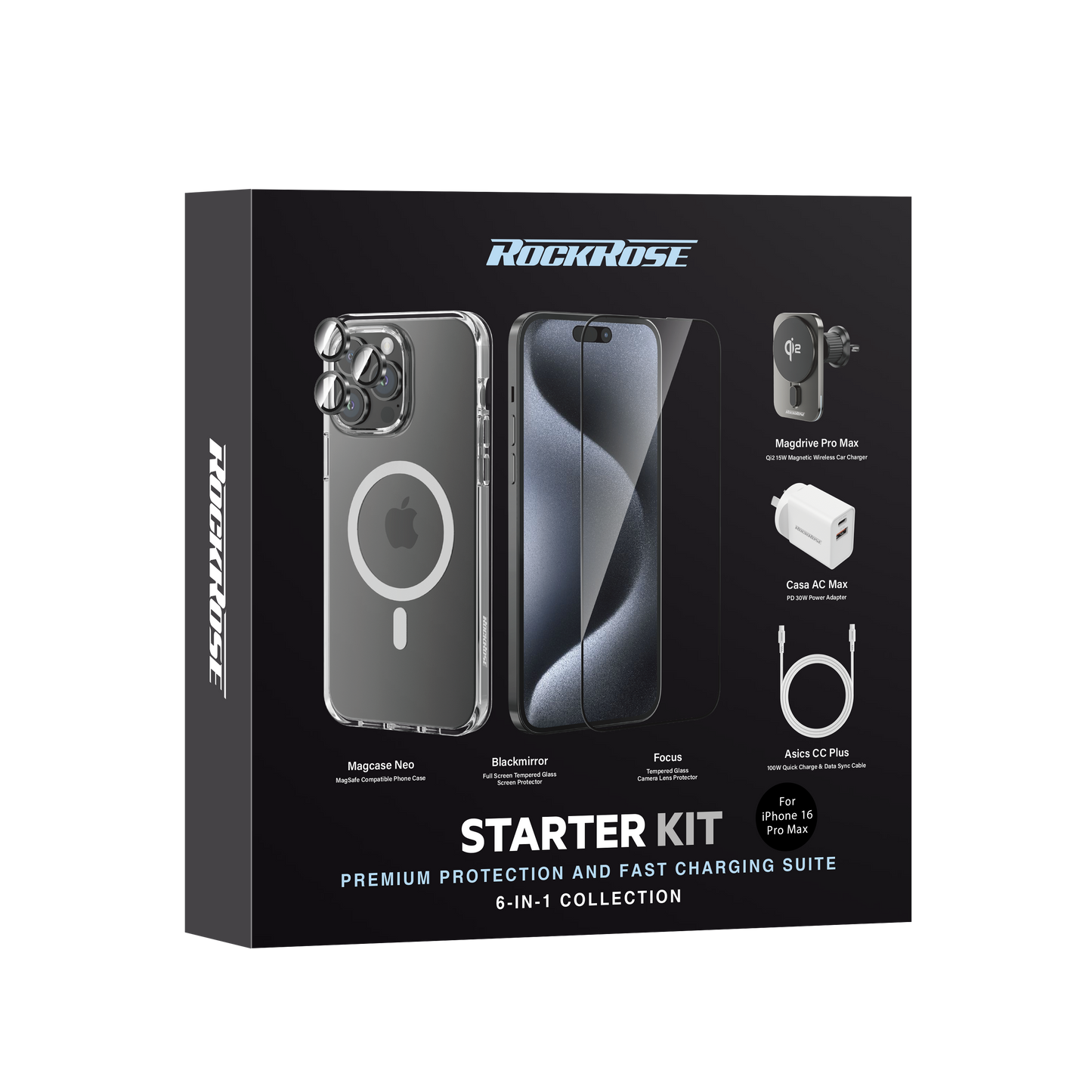 Rockrose iPhone 16 Series Starter Kit Premium Protection and Fast Charging Suite 6-IN-1 Collection