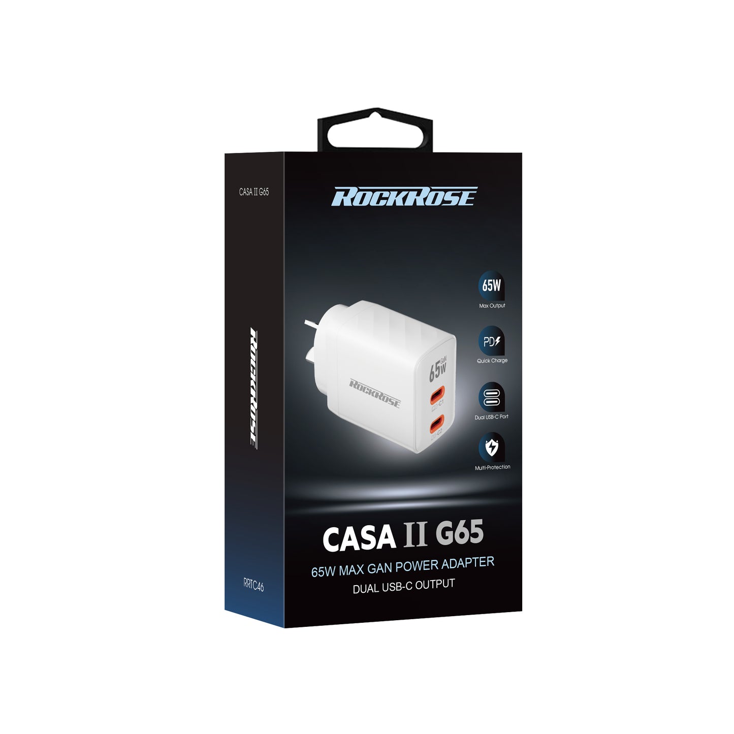 Rockrose Casa II G65 65W Dual USB-C Port GaN Power Adapter