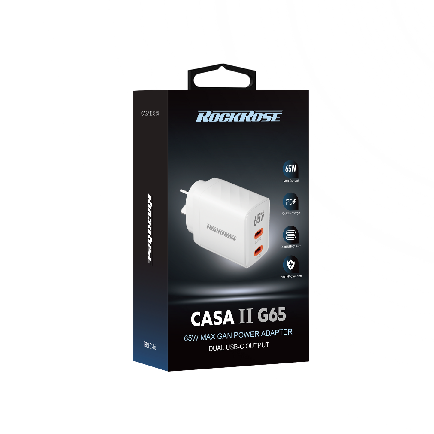 Rockrose Casa II G65 65W Dual USB-C Port GaN Power Adapter