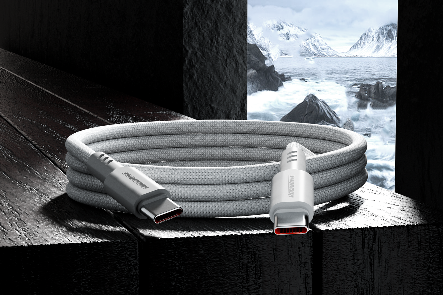 Rockrose Asics CC Plus 100W USB-C to USB-C Fast Charging & Data Sync Cable TPE Connector with Nylon Braided Cord