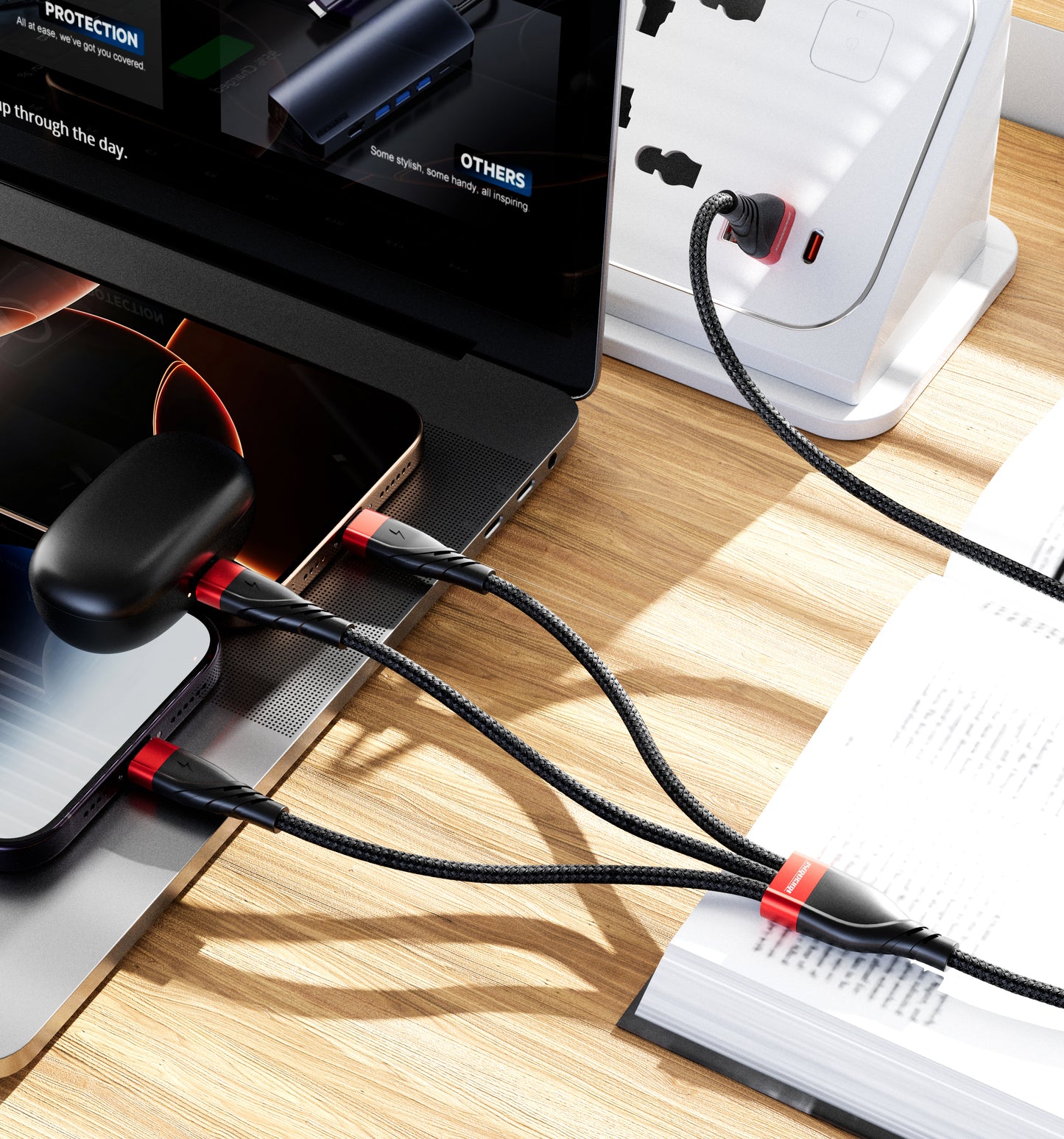 Rockrose Hercules Movefree 3A Max 5-In-1 Fast Charging Cable USB-A & USB-C Dual Connectors