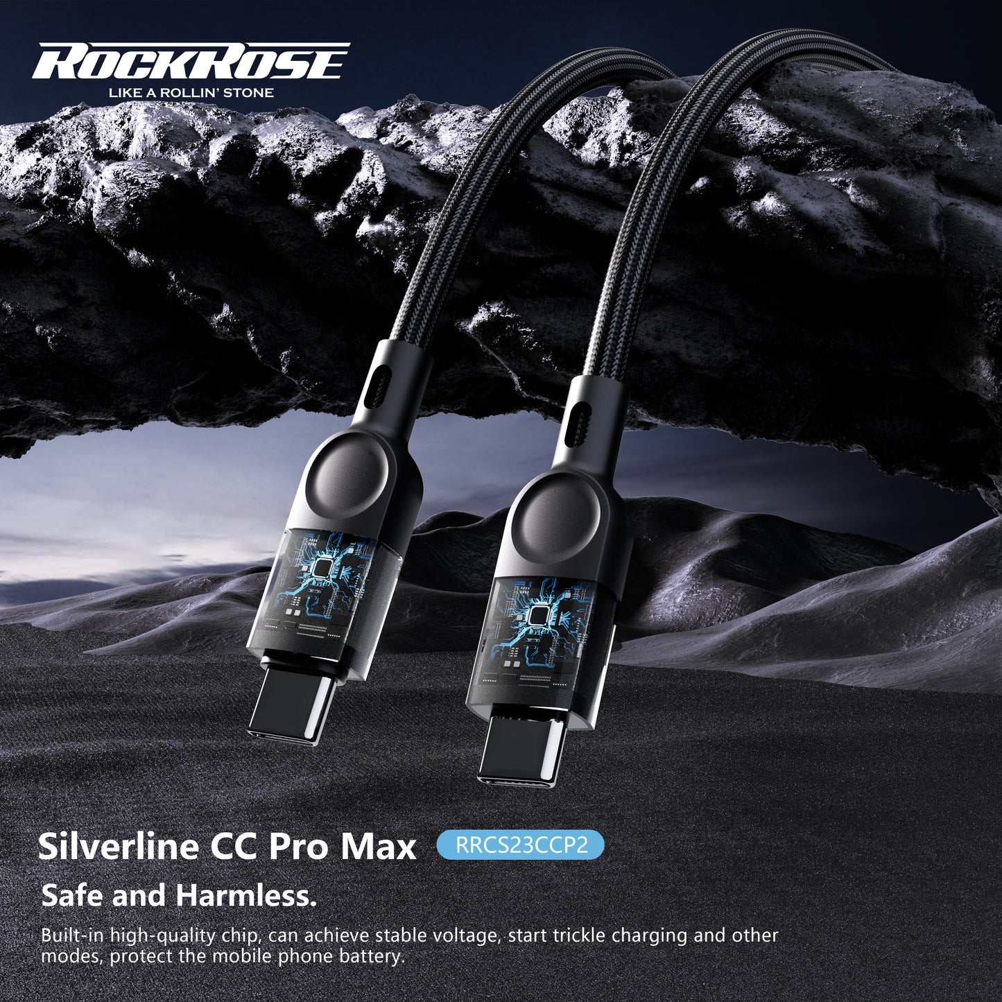 Rockrose Sliverline CC Pro Max 240W PD Quick Charge  2M USB-C to USB-C Fast Charging & Data Sync Cable