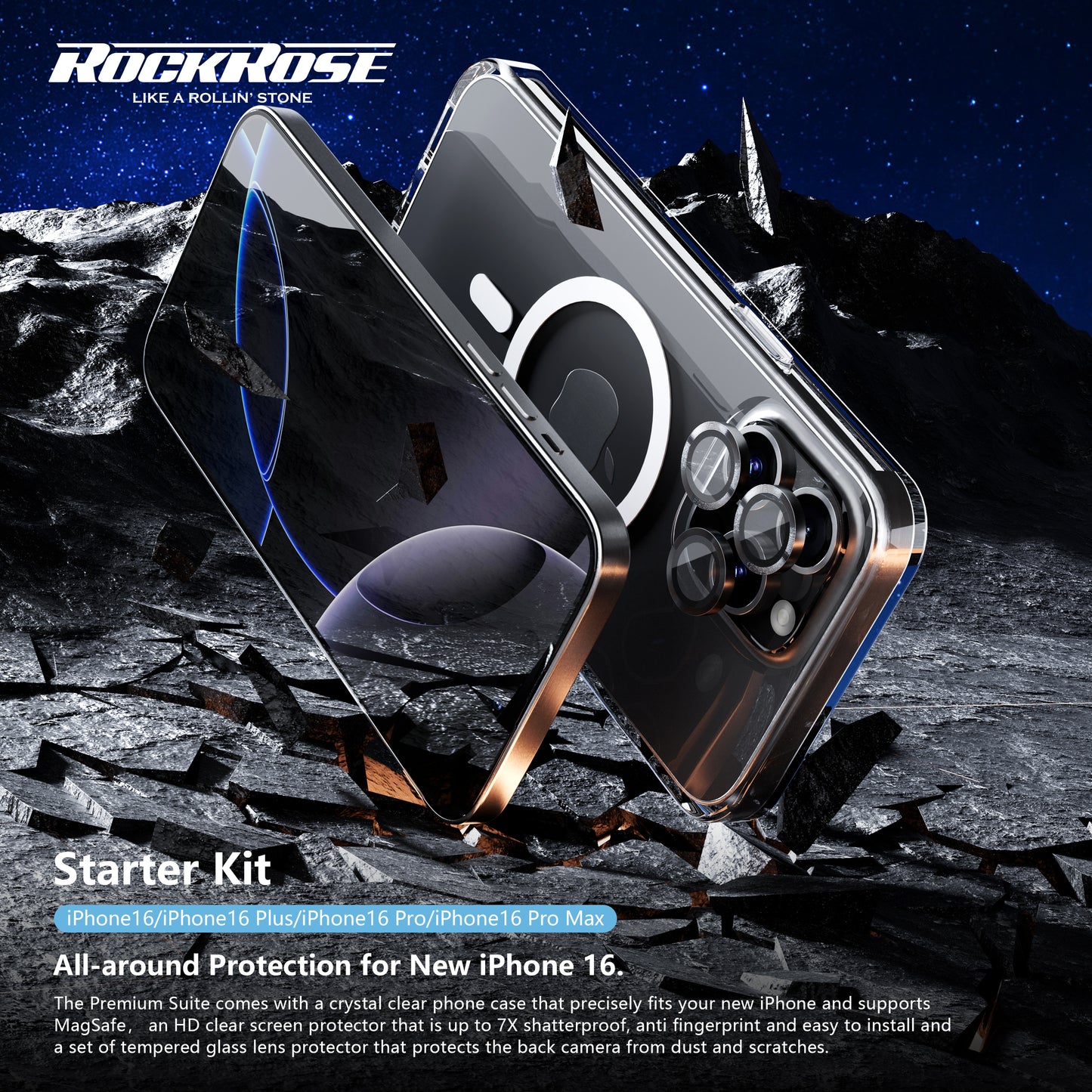 Rockrose iPhone 16 Series Starter Kit Premium Protection and Fast Charging Suite 6-IN-1 Collection