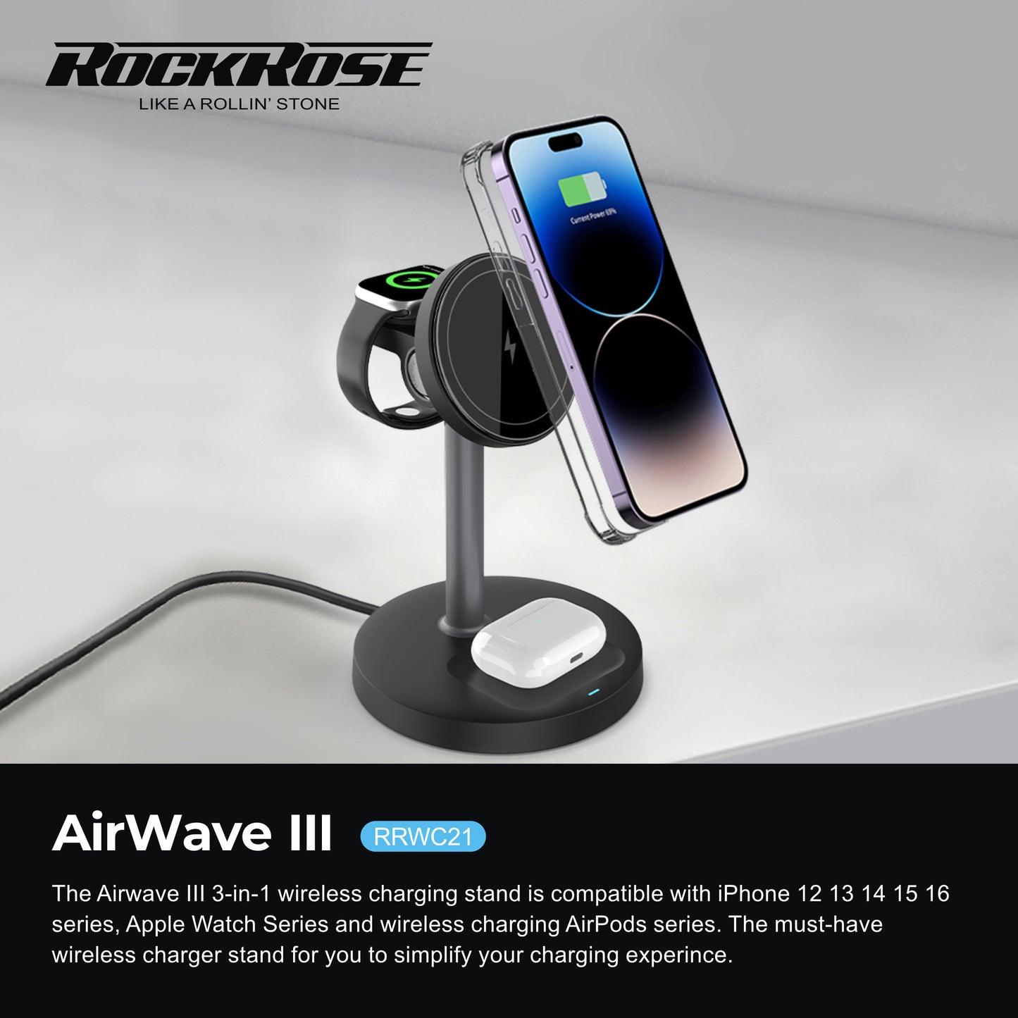 Rockrose AirWave III  3-in-1 Wireless Charger Compatiable with Magsafe