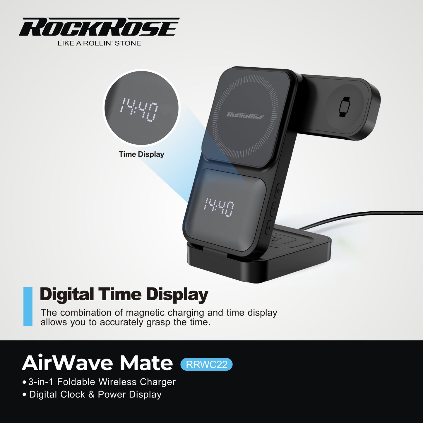 Rockrose AirWave Mate 3-in-1 Foldable Wireless Charger