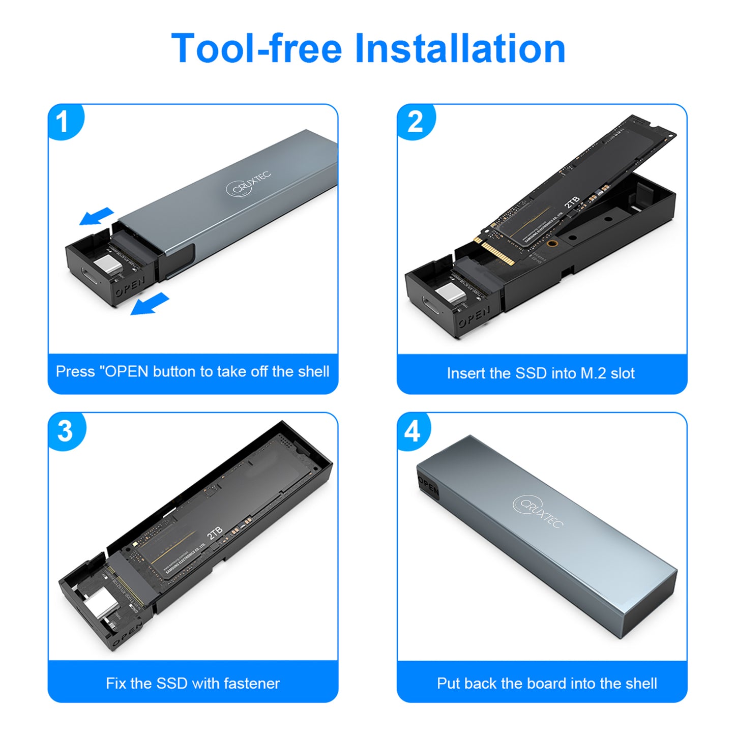 Cruxtec NVMe & NGFF Dual Protocol M.2 SSD to USB-C Enclosure 10Gbps