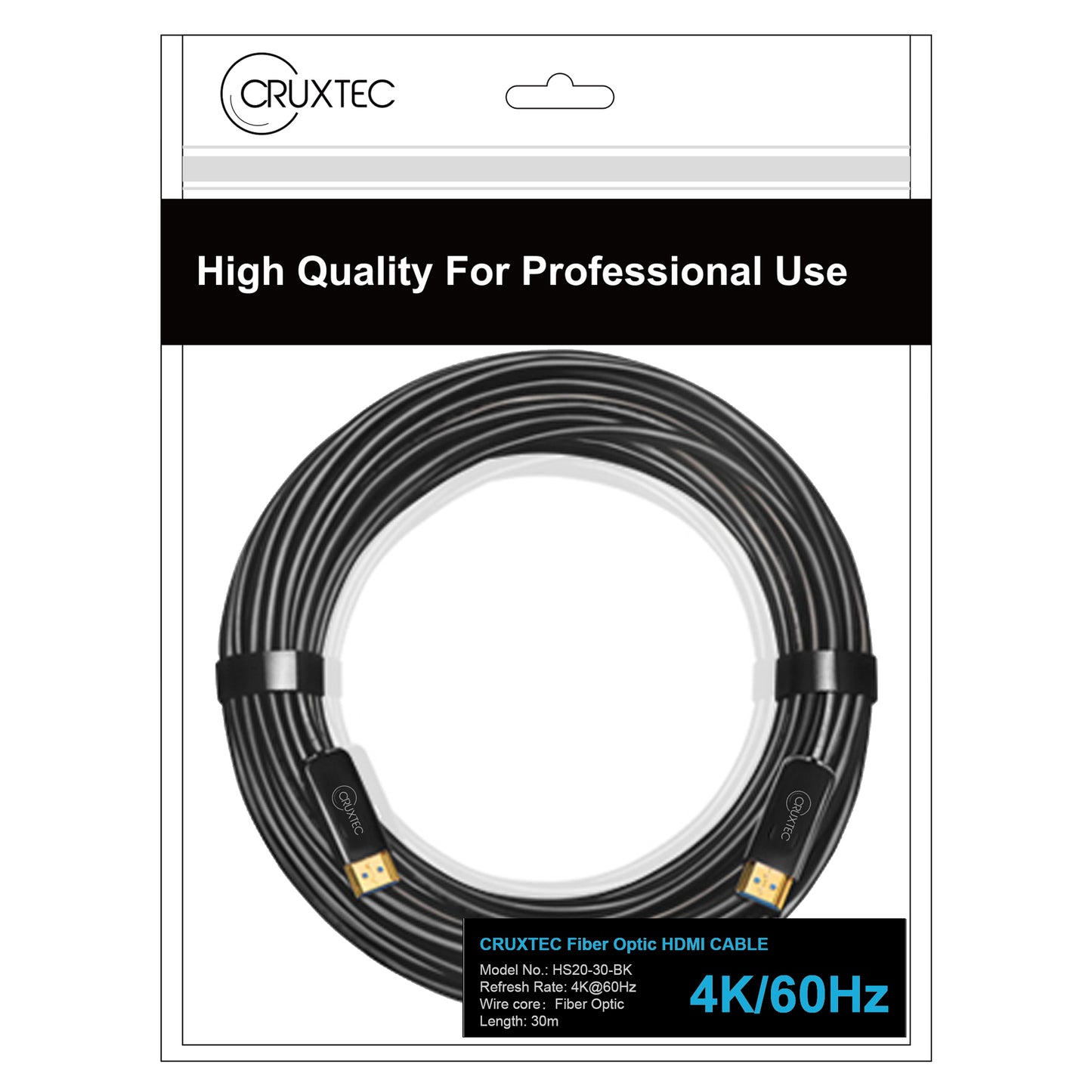 Cruxtec HDMI 2.0 4K Ultra-HD Active Optical fiber Cable (4K/60Hz)